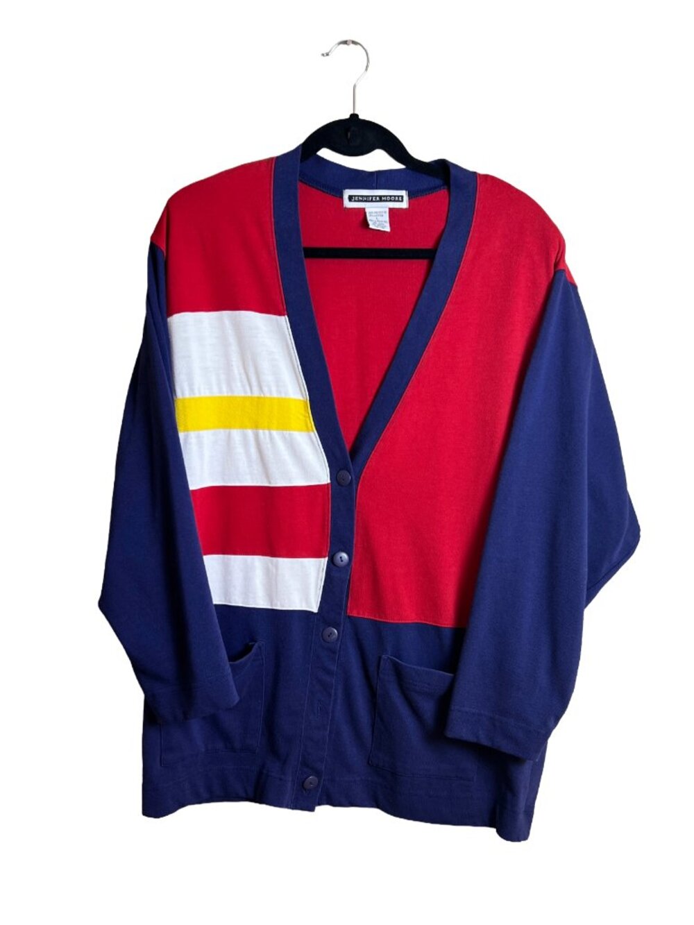 Jennifer Moore Vintage Colorblock Cardigan 90s Primary Colors L
